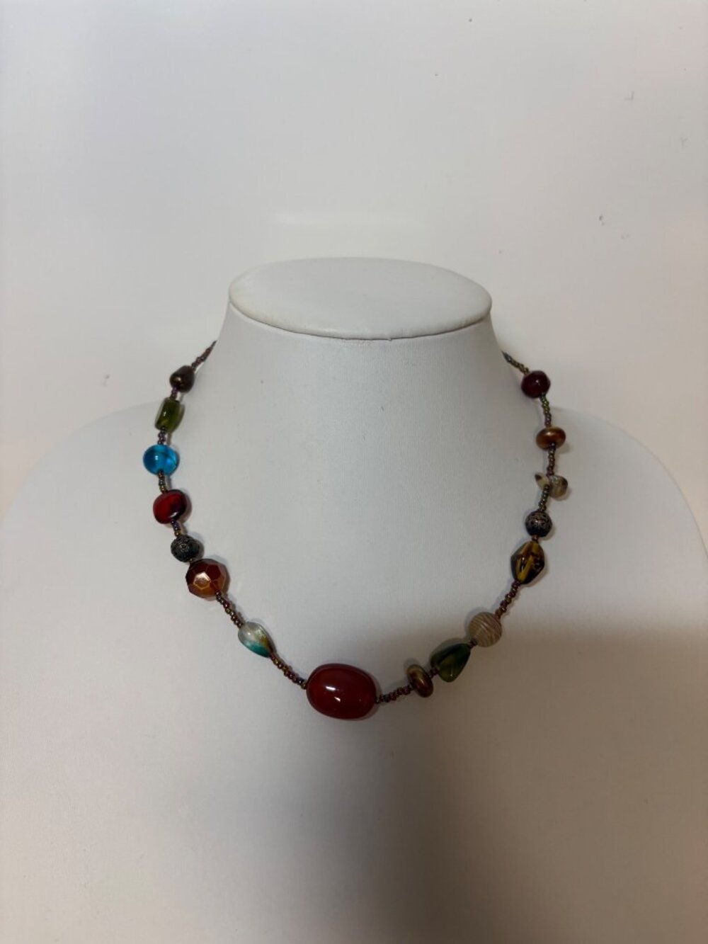 Lia Sophia Multicolor Glass Mixed Media Beaded Necklace Boho Chic Jewelry